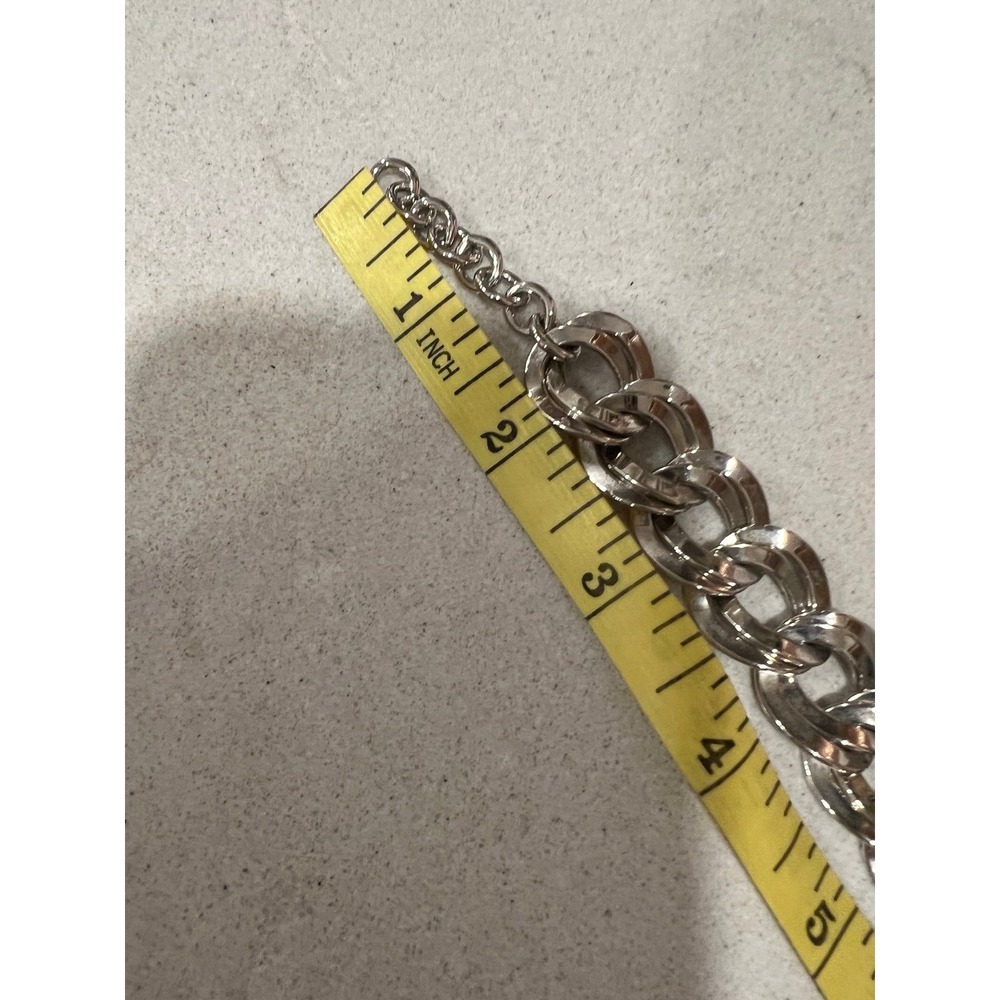 Monet Vintage 1980's Double Curb chain Silver tone Chunky Necklace - Picture 5 of 6
